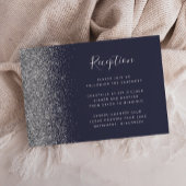 Silver Glitter Dark Blue Weddenschap Reception Informatiekaartje