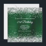 Silver Glitter Dark Green Folie 21st Birthday Kaart<br><div class="desc">Een moderne, elegante uitnodiging voor haar verjaardag. Faux dunne bleke zilverglitterversieringen bovenaan en onderaan tegen een donkergroene oranje folie digitale afbeelding. De moderne kalligrafie en tekststijl, grootte en kleur kunnen worden aangepast. Al de glans en de glans in dit moderne, girale verloopontwerp zijn digitaal gecreëerde afbeeldingen. 21e verjaardag uitnodigingen. Ze...</div>