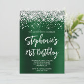Silver Glitter Dark Green Folie Bold 21st Birthday Kaart (Staand voorkant)