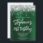 Silver Glitter Dark Green Folie Bold 21st Birthday Kaart<br><div class="desc">Een modern, glamoureus handgeschreven stijl vet script 21st verjaardagsuitnodiging voor haar. U kunt deze uitnodiging aanpassen voor een andere viering van een mijlpaal op de verjaardag. De digitale kunstfunctie faux sparkly Silver Glitter met extra glans tegen een donkergroen satin ombre folie digitaal art grafisch afbeelding. Alle glorieuze elementen in dit...</div>