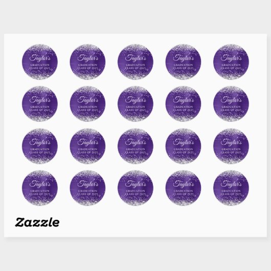 Silver Glitter  Dark Paarse Folie Afstuderen Ronde Sticker (Vel)
