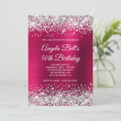 Silver Glitter Dark Pink Folie 50e verjaardag Kaart (Staand voorkant)