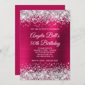 Silver Glitter Dark Pink Folie 50e verjaardag Kaart (Voorkant / Achterkant)