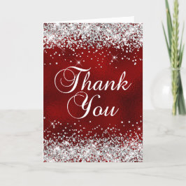 Silver Glitter Dark Red Glass Folie Bedankkaart