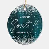 Silver Glitter Dark Turquoise Fancy Sweet 16 Photo Keramisch Ornament (Links)