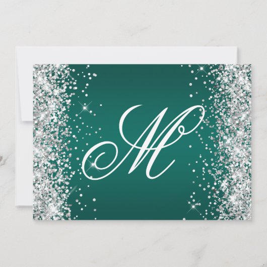 Silver Glitter Dark Turquoise Ombre Fancy Monogram Kaart (Achterkant)