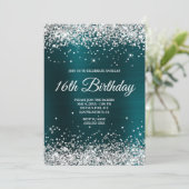 Silver Glitter Dark Turquoise Ombre Folie Monogram Kaart (Staand voorkant)