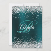 Silver Glitter Dark Turquoise Ombre Folie Monogram Kaart (Achterkant)