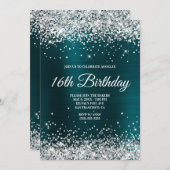 Silver Glitter Dark Turquoise Ombre Folie Monogram Kaart (Voorkant / Achterkant)