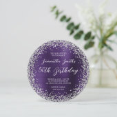 Silver Glitter Dark Violet Folie 50e verjaardag Kaart (Staand voorkant)