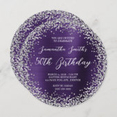 Silver Glitter Dark Violet Folie 50e verjaardag Kaart (Voorkant / Achterkant)