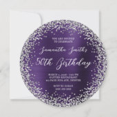 Silver Glitter Dark Violet Folie 50e verjaardag Kaart (Voorkant)