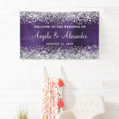 Silver Glitter Dark Violet Folie Bruiloft Welkom Spandoek (Insitu)