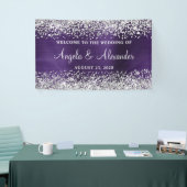 Silver Glitter Dark Violet Folie Bruiloft Welkom Spandoek (Beurs)