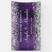 Silver Glitter Dark Violet Folie Bruiloft Welkom Spandoek (Verticaal)