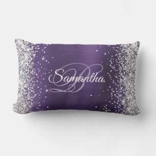Silver Glitter Dark Violet Folie Fancy Monogram Buitenkussen