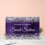 Silver Glitter Dark Violet Folie Sweet Sixteen Acryl Bord (Huwelijk)