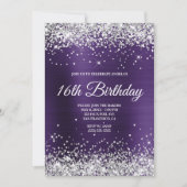 Silver Glitter Dark Violet Ombre Folie Monogram Kaart (Voorkant)