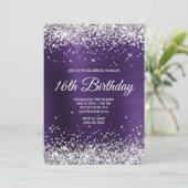 Silver Glitter Dark Violet Ombre Folie Monogram Kaart (Staand voorkant)