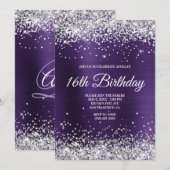Silver Glitter Dark Violet Ombre Folie Monogram Kaart (Voorkant / Achterkant)