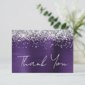 Silver Glitter Dark Violet Paarse 21e Verjaardag Bedankkaart (Staand voorkant)