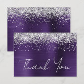 Silver Glitter Dark Violet Paarse 21e Verjaardag Bedankkaart (Voorkant / Achterkant)