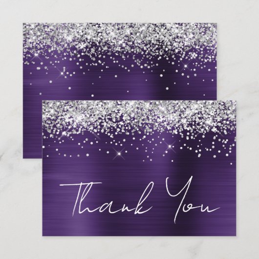 Silver Glitter Dark Violet Paarse 21e Verjaardag Bedankkaart (Voorkant / Achterkant)
