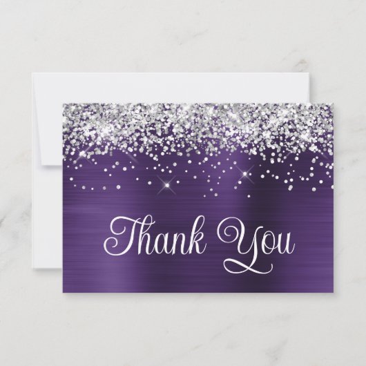Silver Glitter Dark Violet Paarse 60ste verjaardag Bedankkaart (Voorkant)
