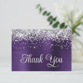 Silver Glitter Dark Violet Paarse 60ste verjaardag Bedankkaart (Staand voorkant)
