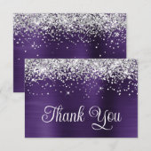 Silver Glitter Dark Violet Paarse 60ste verjaardag Bedankkaart (Voorkant / Achterkant)