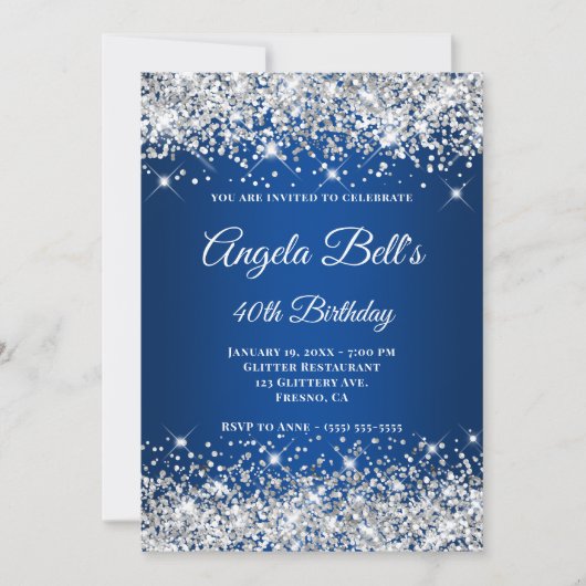 Silver Glitter Deep Blue Ombre Fancy Monogram Kaart (Voorkant)