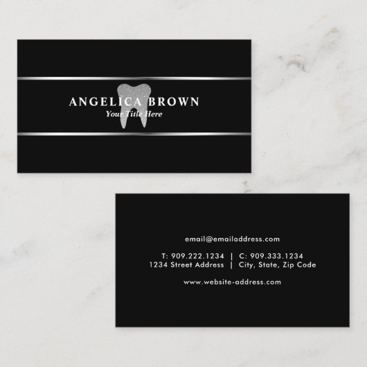 Silver Glitter Dental Visitekaartje (Voorkant / Achterkant)