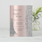 Silver Glitter Diamond Dress Roos Goud Sweet 16 Kaart (Staand voorkant)