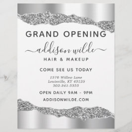 Silver Glitter Diamond Glam Business Grand Opening Flyer
