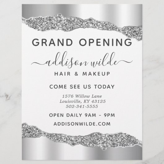 Silver Glitter Diamond Glam Business Grand Opening Flyer (Voorkant)