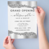 Silver Glitter Diamond Glam Business Grand Opening Flyer (Hand)