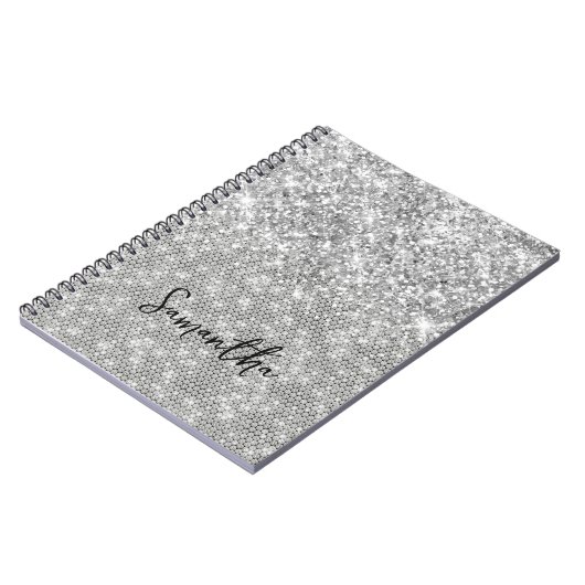 Silver Glitter Diamond Glam Script naam Notitieboek (Linkerzijde)