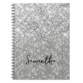 Silver Glitter Diamond Glam Script naam Notitieboek (Voorkant)