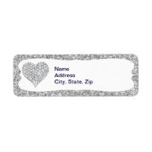 Silver Glitter Diamond Heart Adresetiketten Etiket (Voorkant)