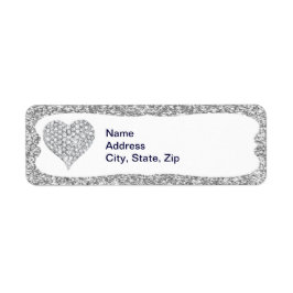 Silver Glitter Diamond Heart Adresetiketten Etiket