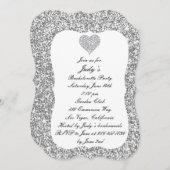 Silver Glitter Diamond Heart Bachelorette Party Kaart (Voorkant / Achterkant)