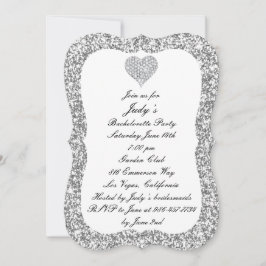 Silver Glitter Diamond Heart Bachelorette Party Kaart