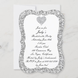 Silver Glitter Diamond Heart Bachelorette Party Kaart