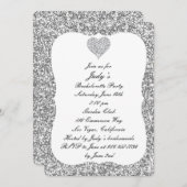 Silver Glitter Diamond Heart Bachelorette Party Kaart (Voorkant / Achterkant)