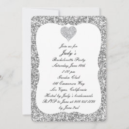 Silver Glitter Diamond Heart Bachelorette Party Kaart