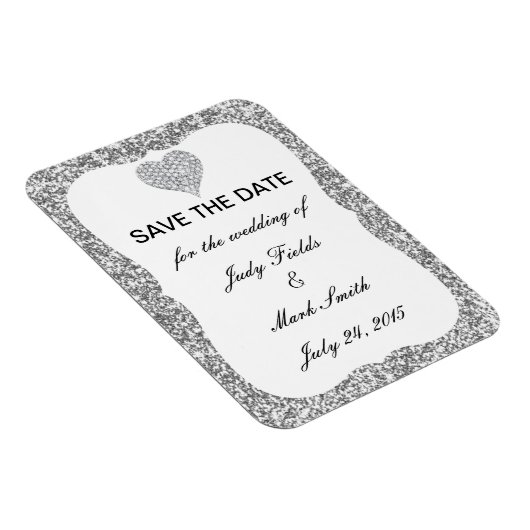 Silver Glitter Diamond Heart bespaart de datum Mag Magneet (Rechterzijde)