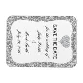 Silver Glitter Diamond Heart bespaart de datum Mag Magneet (Horizontaal)