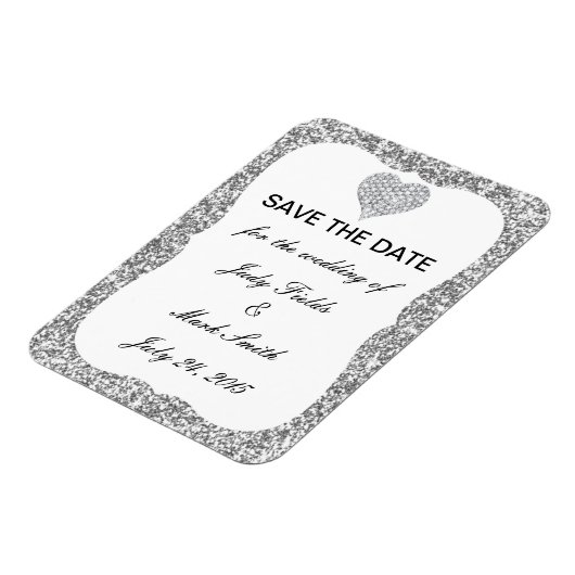 Silver Glitter Diamond Heart bespaart de datum Mag Magneet (Linkerzijde)