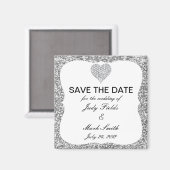 Silver Glitter Diamond Heart bespaart de datum Mag Magneet (Voorkant / Achterkant)