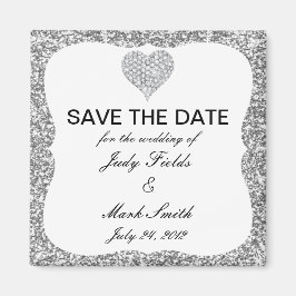Silver Glitter Diamond Heart bespaart de datum Mag Magneet